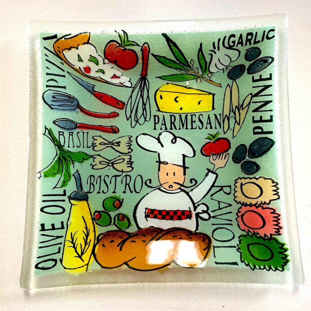 Peggy Karr Signed 9.75” Rectangular Plate/Tray Bistro Italian Kitchen Mangia